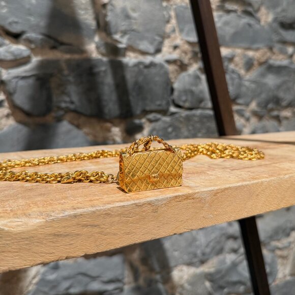 Chanel Vintage Gold Plated Bag Charm Triple Chains Necklace Belt - Picture 4 of 16